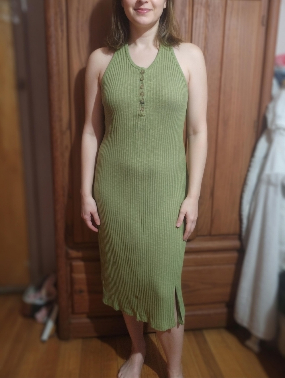 Green Ribbed Halter Dress